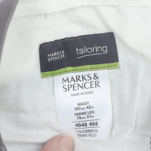 Marks and Spencer Men's Khaki Flat Front Trousers