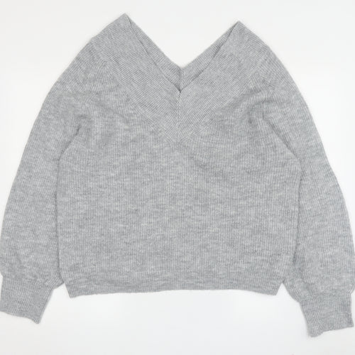 Marks and Spencer Women's Grey V-Neck Jumper Size 16
