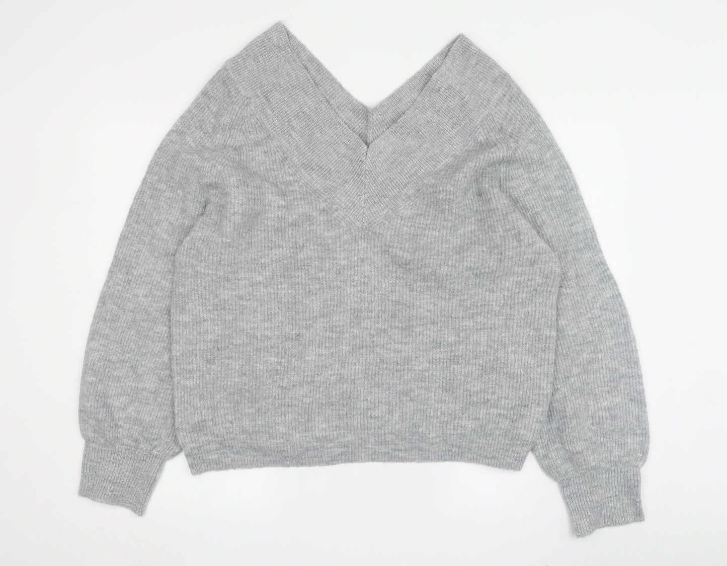 Marks and Spencer Women's Grey V-Neck Jumper Size 16