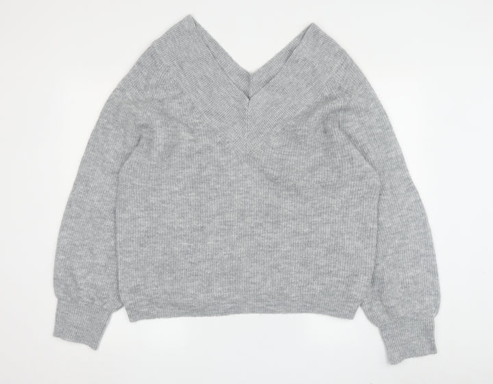 Marks and Spencer Women's Grey V-Neck Jumper Size 16