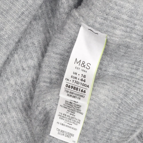 Marks and Spencer Women's Grey V-Neck Jumper Size 16