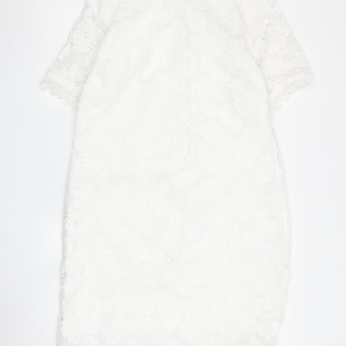 Izabel London Women's White Floral Lace Shift Dress Size 18