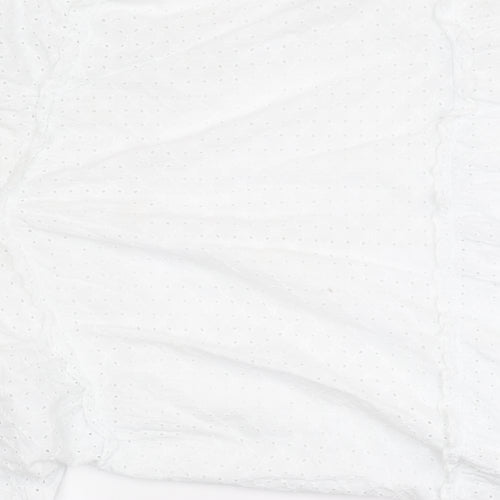 Zara Women White Mini Dress XL V-Neck Lace Puff Sleeve