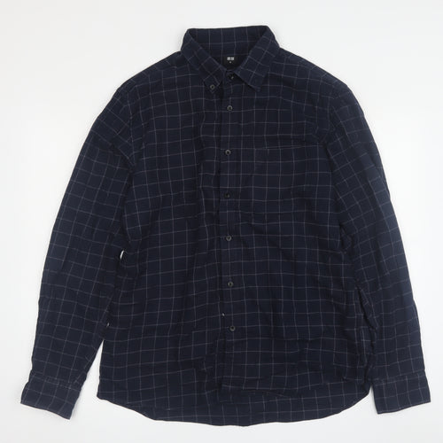 UNIQLO Men's Blue Checked Button-Up Shirt M