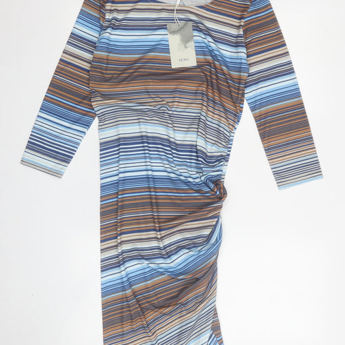 ICHI Women's Multicoloured Striped Bodycon Dress