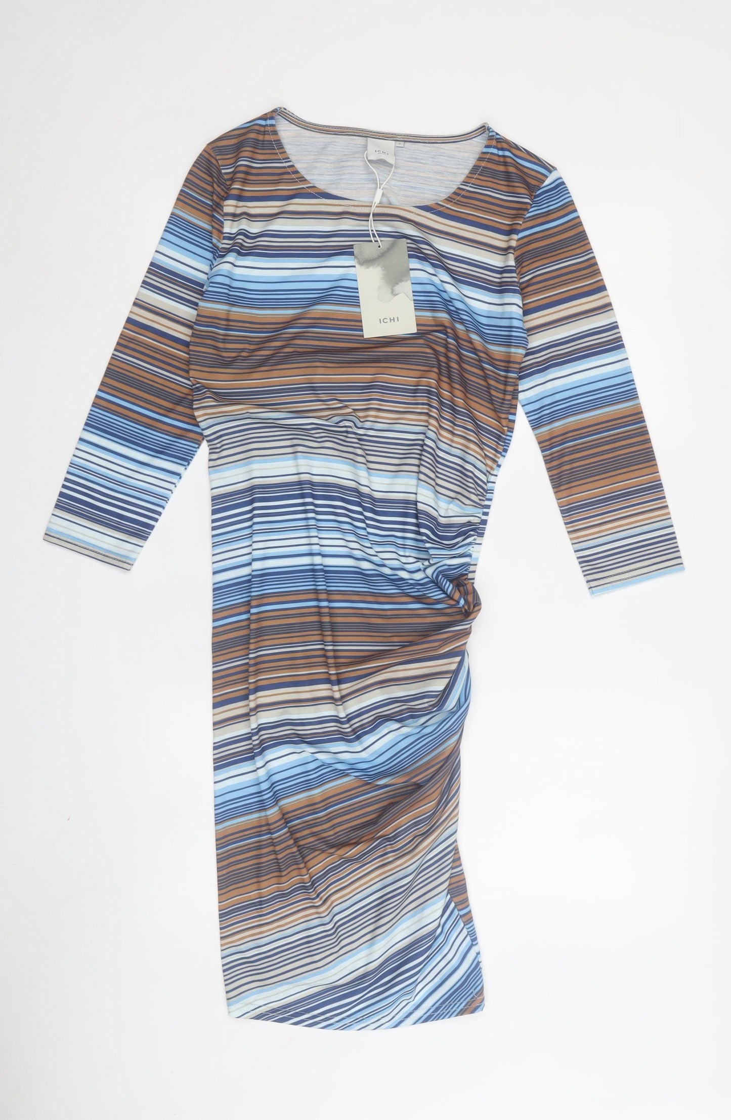 ICHI Women's Multicoloured Striped Bodycon Dress