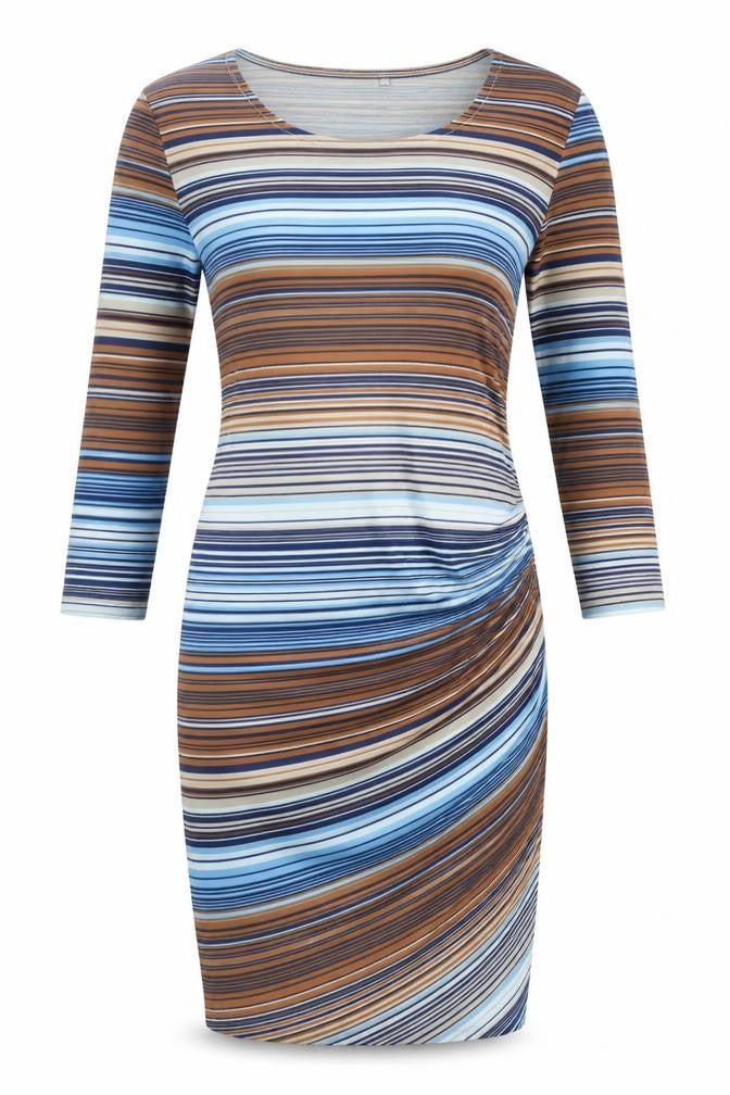 Front view of ICHI Women's Multicoloured Striped Bodycon Dress