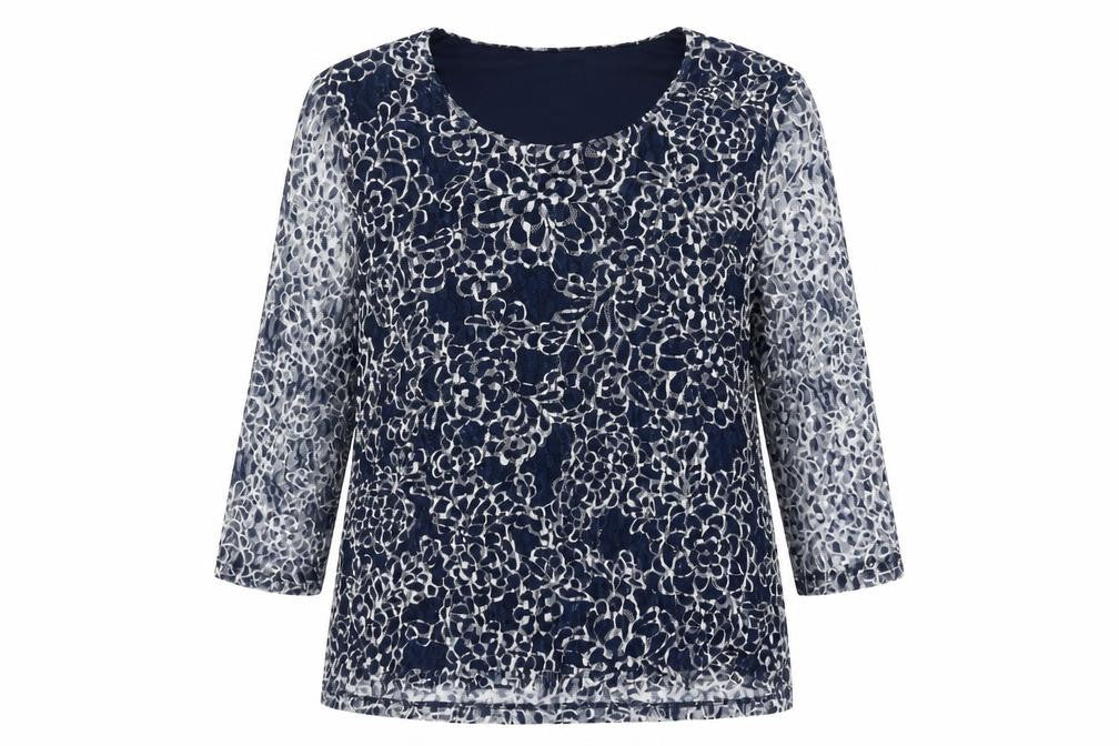 Front view of Eastex Women's Blue Floral Top 14