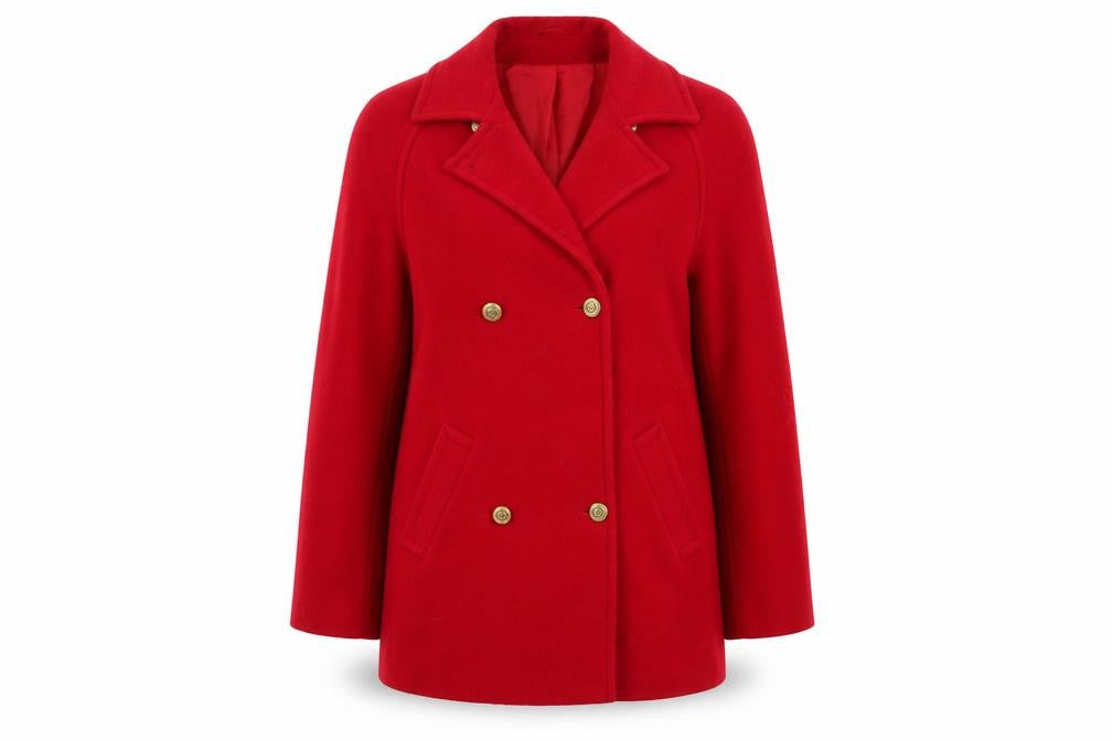 Front view of Merchant Classic Women's Red Wool Pea Coat, size 10