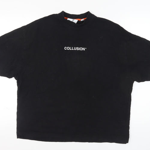 Collusion Unisex Black Relaxed T-Shirt S, Fire Design