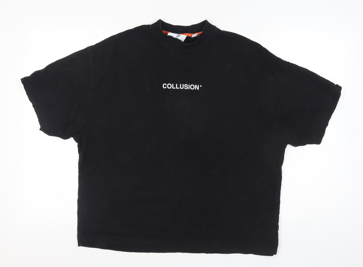 Collusion Unisex Black Relaxed T-Shirt S, Fire Design