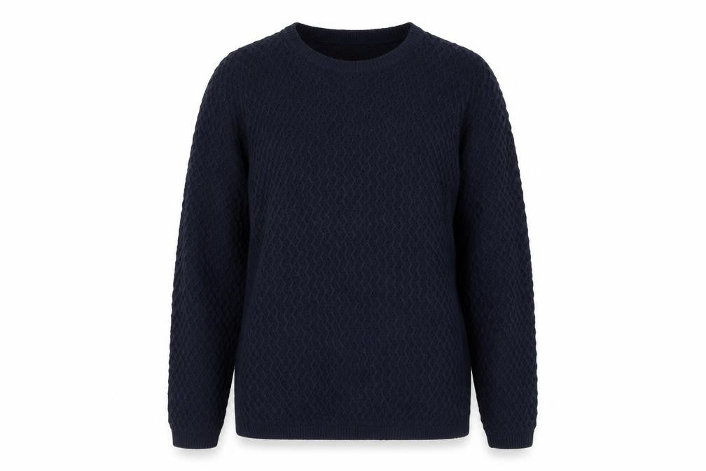 Front view of Isle Essentials Women's Blue Crew Neck Jumper M