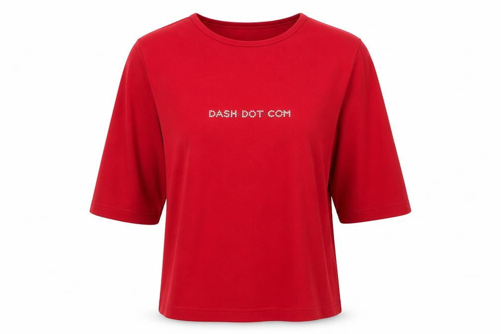 Front view of Dash Women's Red 3/4 Sleeve T-Shirt, size 18