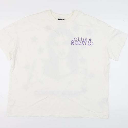 Bershka Unisex White Graphic T-Shirt Size 12