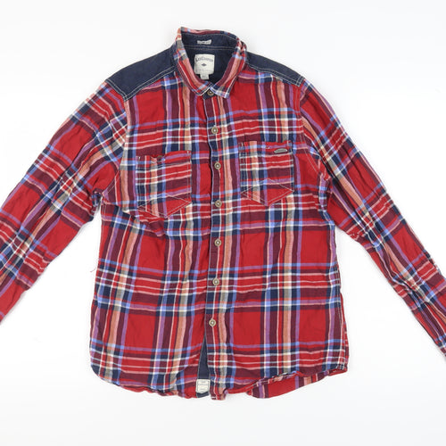 Lee Cooper Men's Red Plaid Long Sleeve Button-Up Shirt