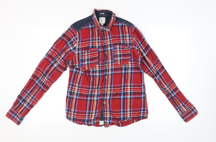 Lee Cooper Men's Red Plaid Long Sleeve Button-Up Shirt