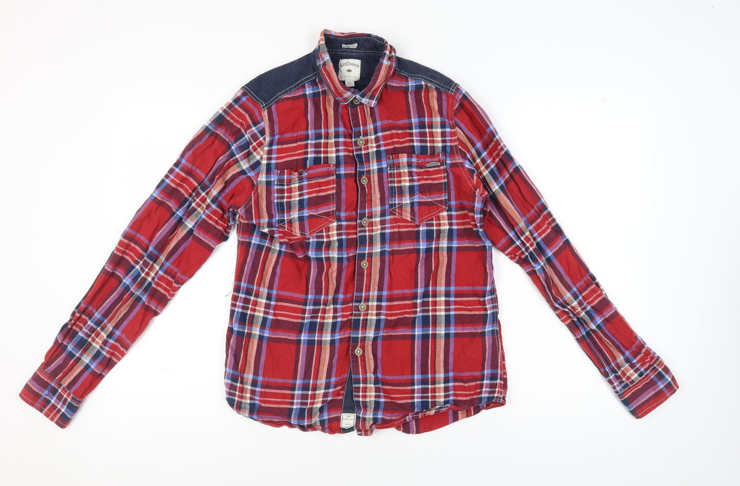 Lee Cooper Men's Red Plaid Long Sleeve Button-Up Shirt