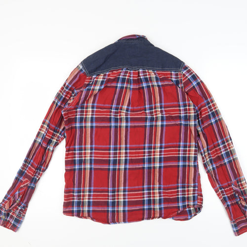 Lee Cooper Men's Red Plaid Long Sleeve Button-Up Shirt