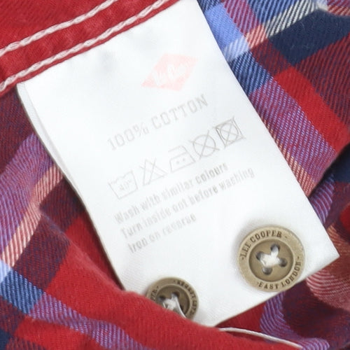 Lee Cooper Men's Red Plaid Long Sleeve Button-Up Shirt