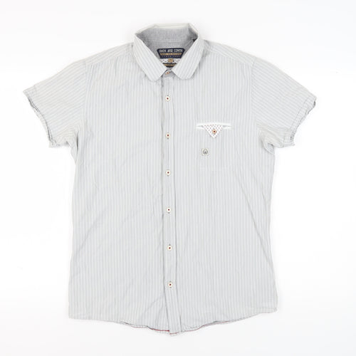 Duck and Cover Men's Grey Striped Slim Fit Shirt M