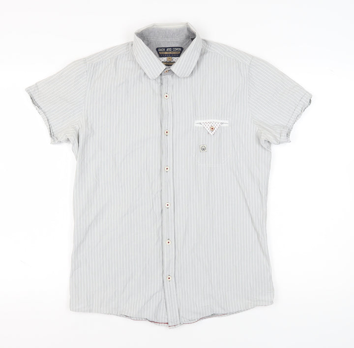 Duck and Cover Men's Grey Striped Slim Fit Shirt M