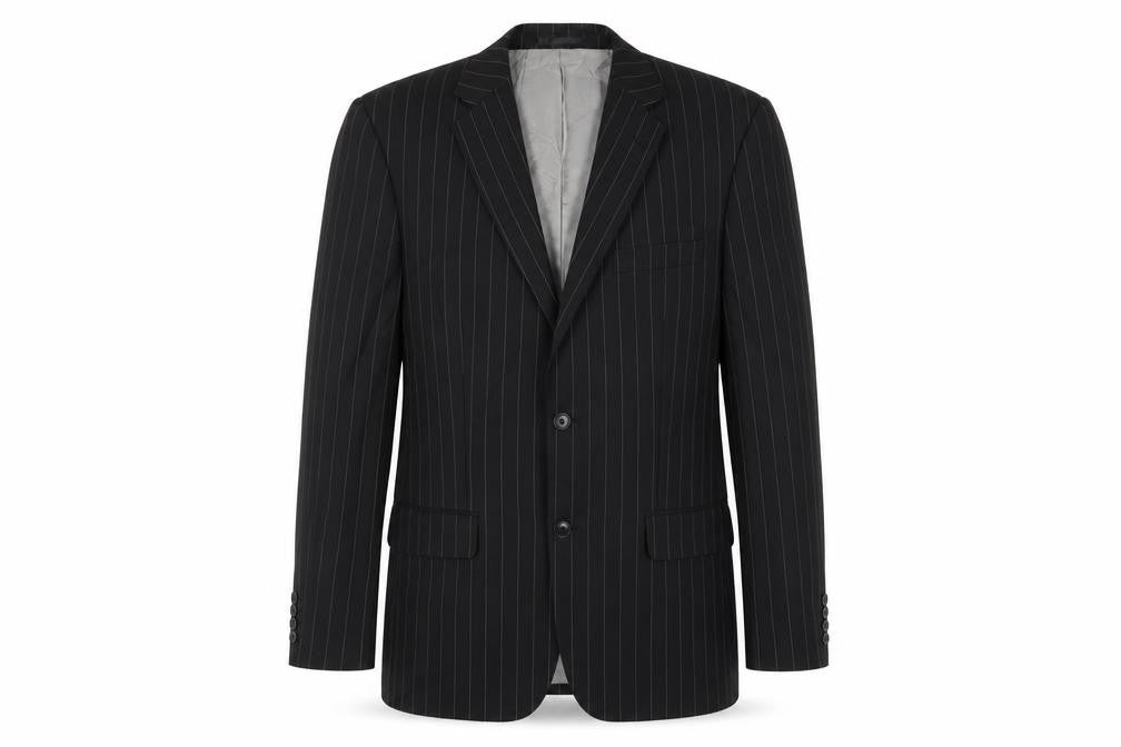 Front view of Daniel Grahame Men's Black Striped Blazer, size 42R