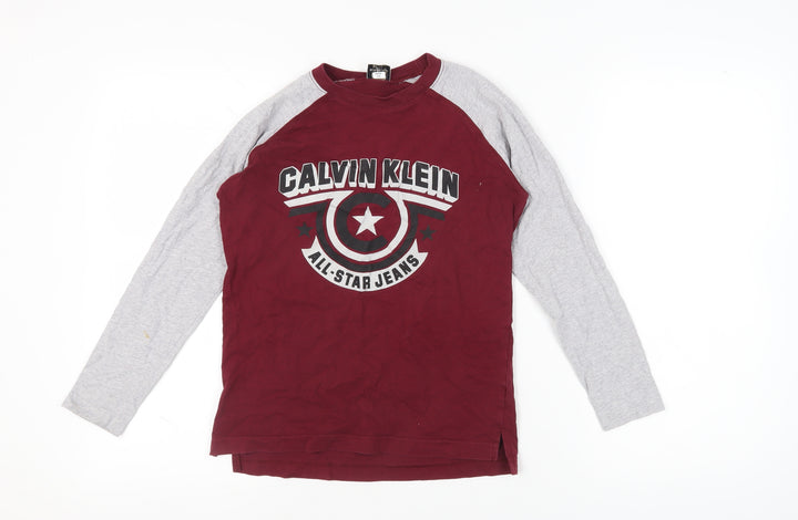 Calvin Klein Boys Red Long Sleeve Casual Jersey Top
