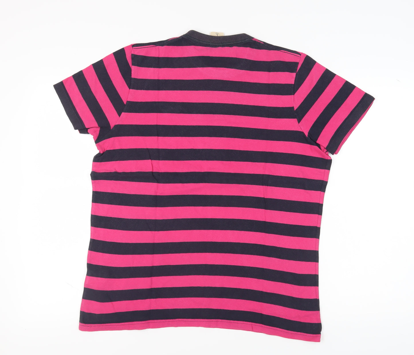 Hollister Men's Black & Pink Striped T-Shirt L