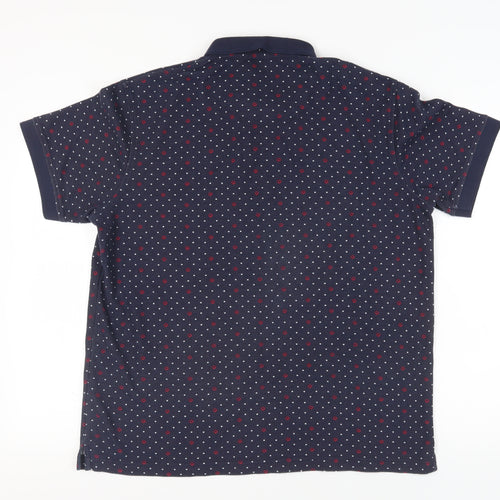 Cotton Traders Men's Blue Polka Dot Polo Shirt - Size L