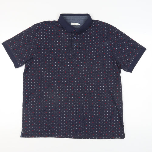 Cotton Traders Men's Blue Polka Dot Polo Shirt - Size L