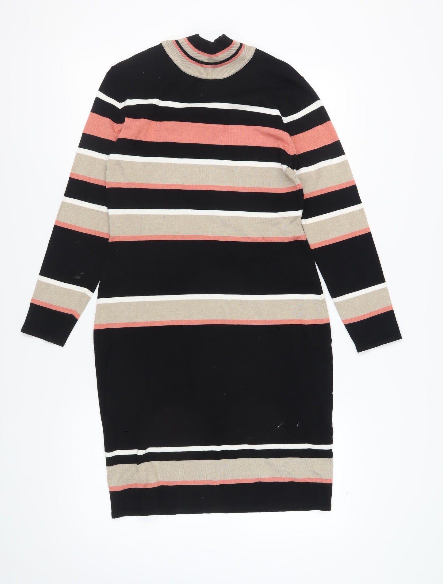 Roman Women's Striped Bodycon Dress, Size 12, Black Beige