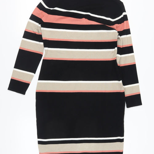 Roman Women's Striped Bodycon Dress, Size 12, Black Beige