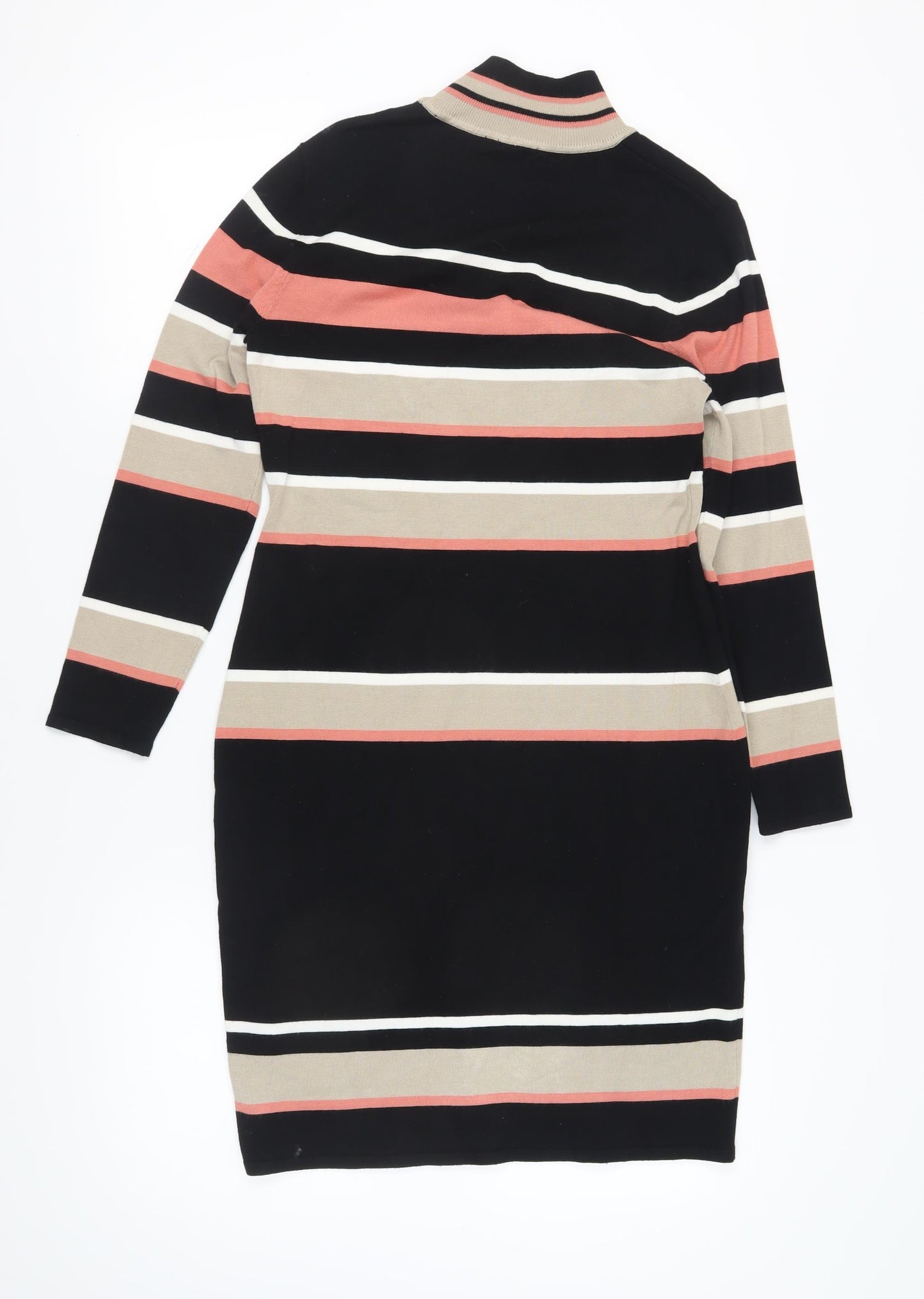 Roman Women's Striped Bodycon Dress, Size 12, Black Beige