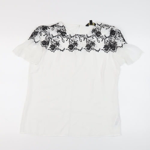 Lipsy Women's White Lace Accent Blouse Size 16