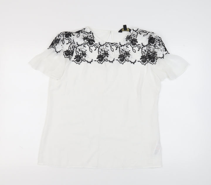 Lipsy Women's White Lace Accent Blouse Size 16
