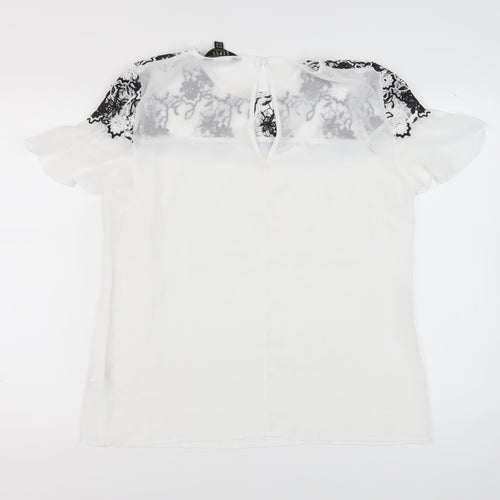 Lipsy Women's White Lace Accent Blouse Size 16