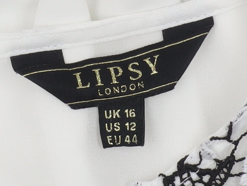 Lipsy Women's White Lace Accent Blouse Size 16