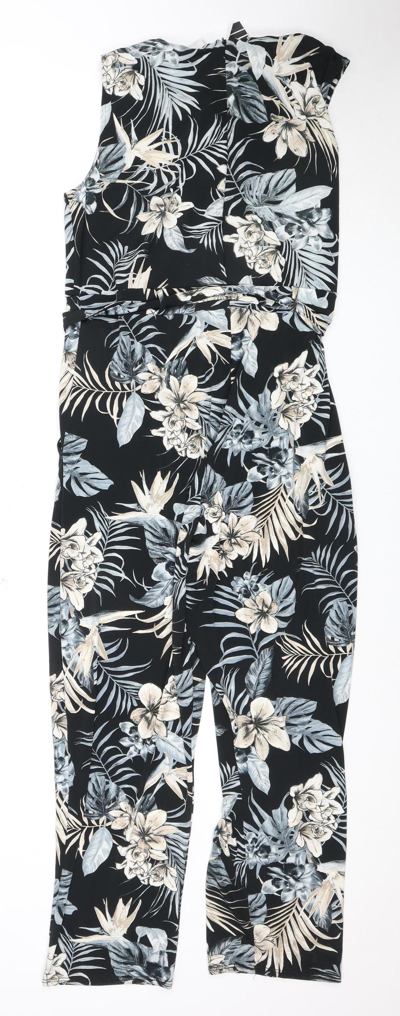 Wallis Black Petite Floral Jumpsuit - Size 16