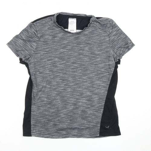 Decathlon Girls Grey Black Active T-Shirt, 12-13 Years, Gym Top
