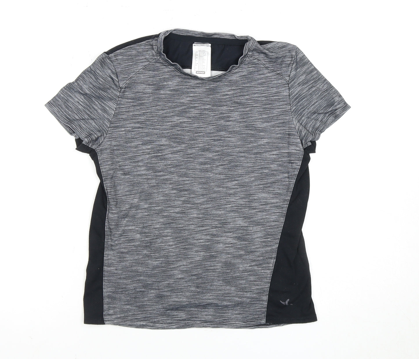 Decathlon Girls Grey Black Active T-Shirt, 12-13 Years, Gym Top