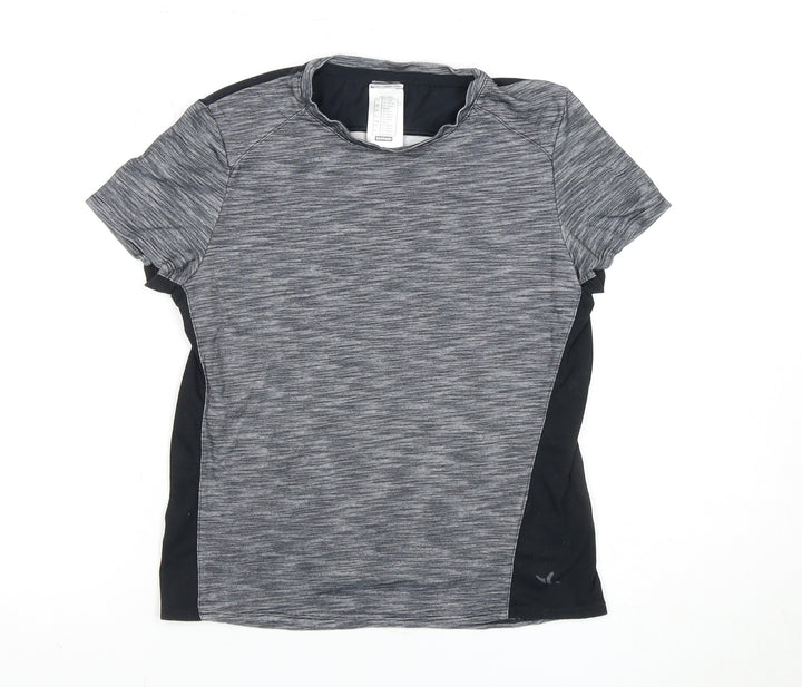 Decathlon Girls Grey Black Active T-Shirt, 12-13 Years, Gym Top