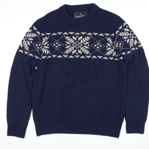 Howick Men's Blue Fair Isle Wool Jumper Size L
