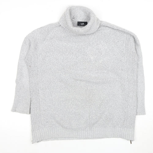 Wallis Women's Grey Pullover Jumper S, Roll Neck, Zip