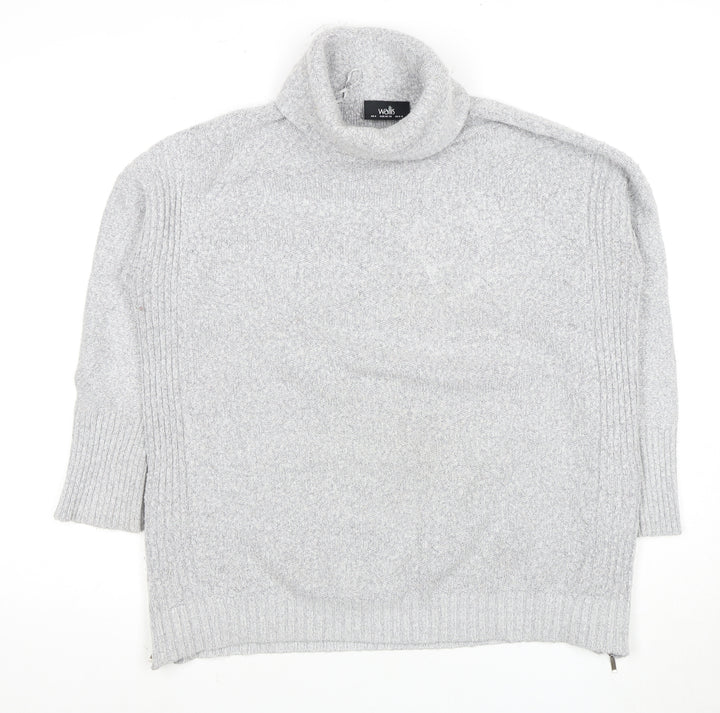 Wallis Women's Grey Pullover Jumper S, Roll Neck, Zip