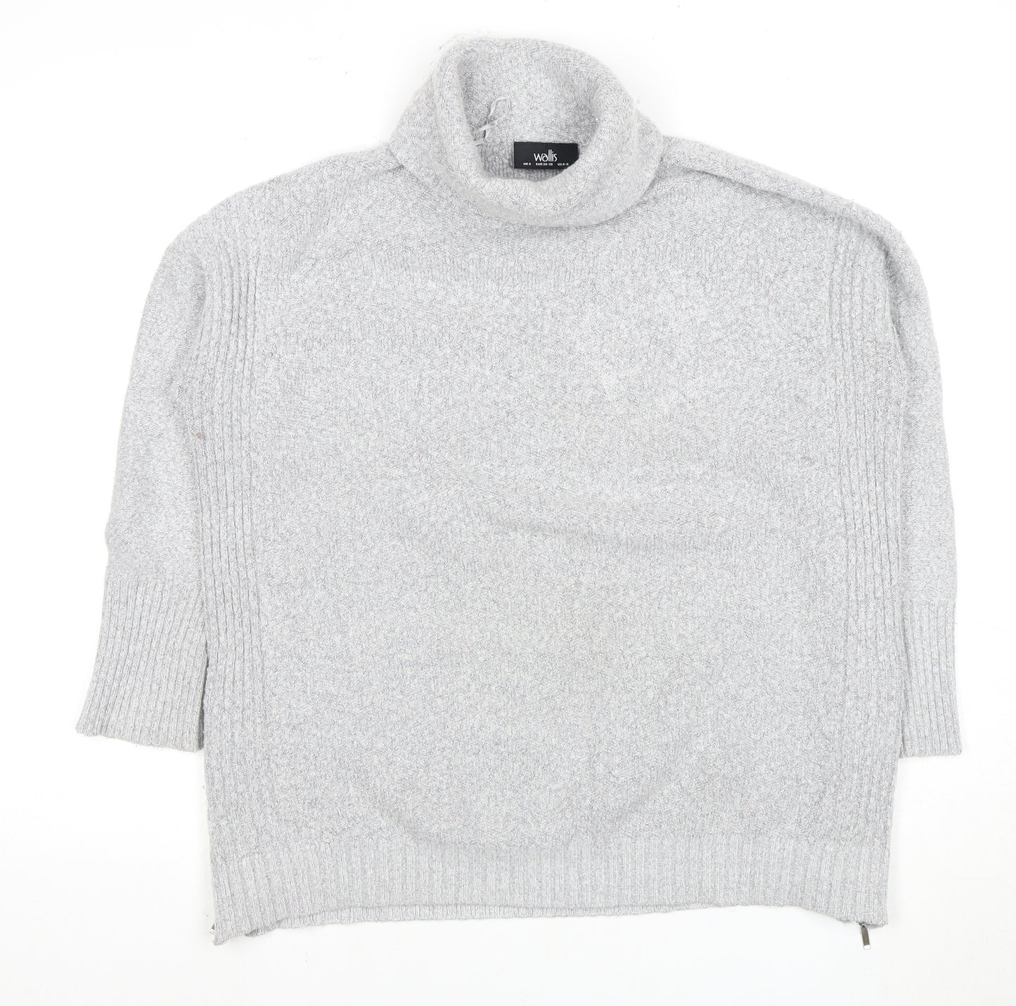 Wallis Women's Grey Pullover Jumper S, Roll Neck, Zip