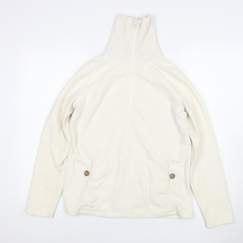 Lands' End Women's White High Neck Sweater, S, 1/2 Zip
