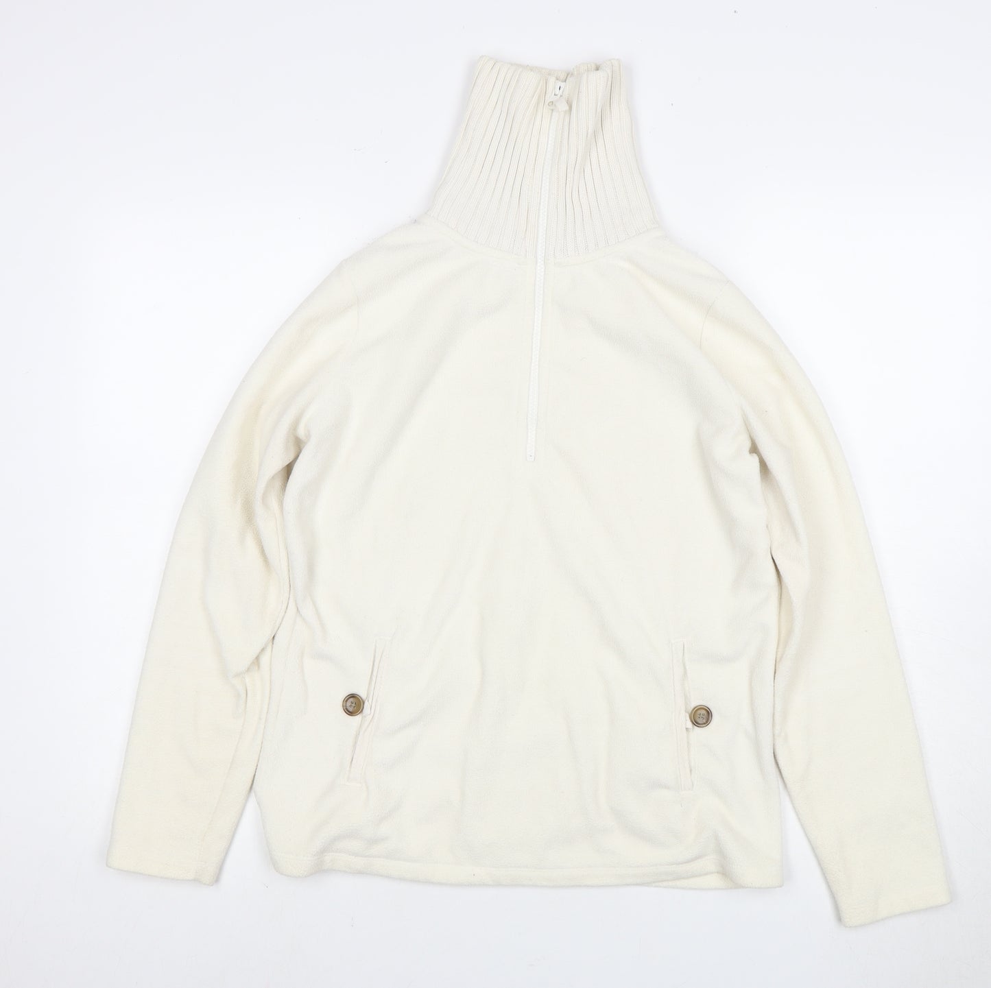 Lands' End Women's White High Neck Sweater, S, 1/2 Zip