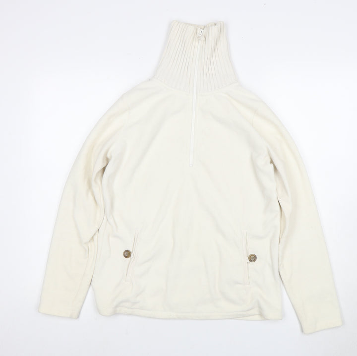 Lands' End Women's White High Neck Sweater, S, 1/2 Zip