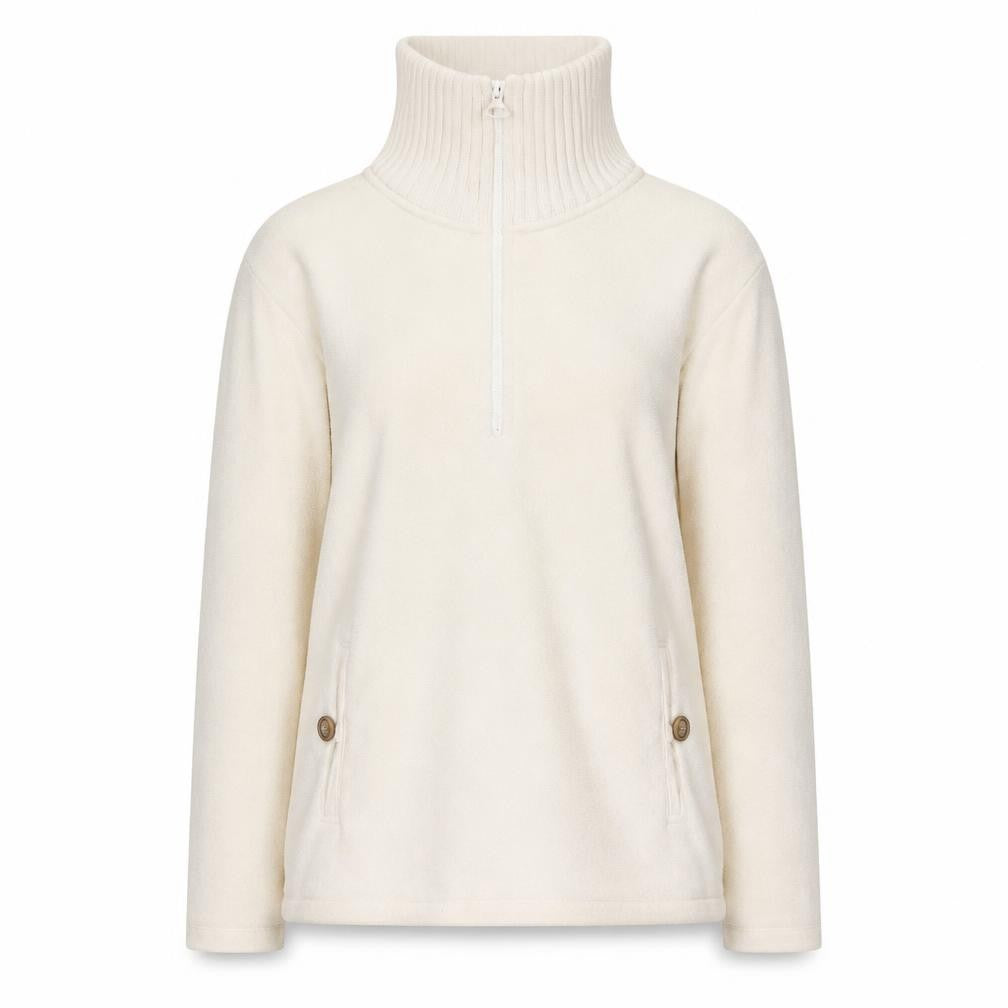Front view of Lands' End Women's White High Neck Sweater, S, 1/2 Zip