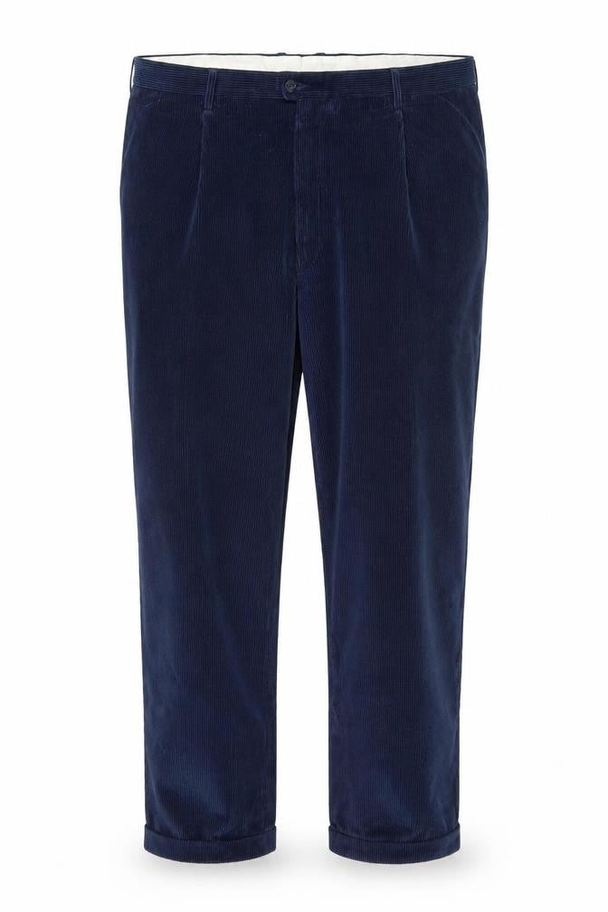 Front view of Harrods Men's Blue Corduroy Trousers, size 58